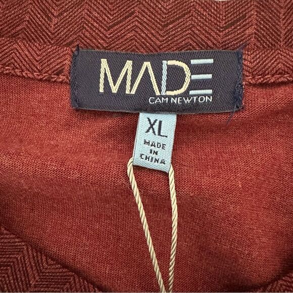 MADE by Cam Newton red striped short sleeve shirt NWT size XL - Picture 3 of 5